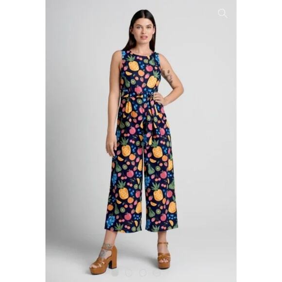 Princess Highway Retro Reboot Fruit Jumpsuit Teacher Linen Womens Size 12 AU 8US - Picture 1 of 16